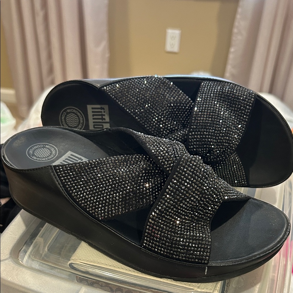 FitFlop Black Sparkle Slide Sandals